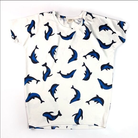 Molly Bracken Top one size Blue Dolphin print - Picture 1 of 6